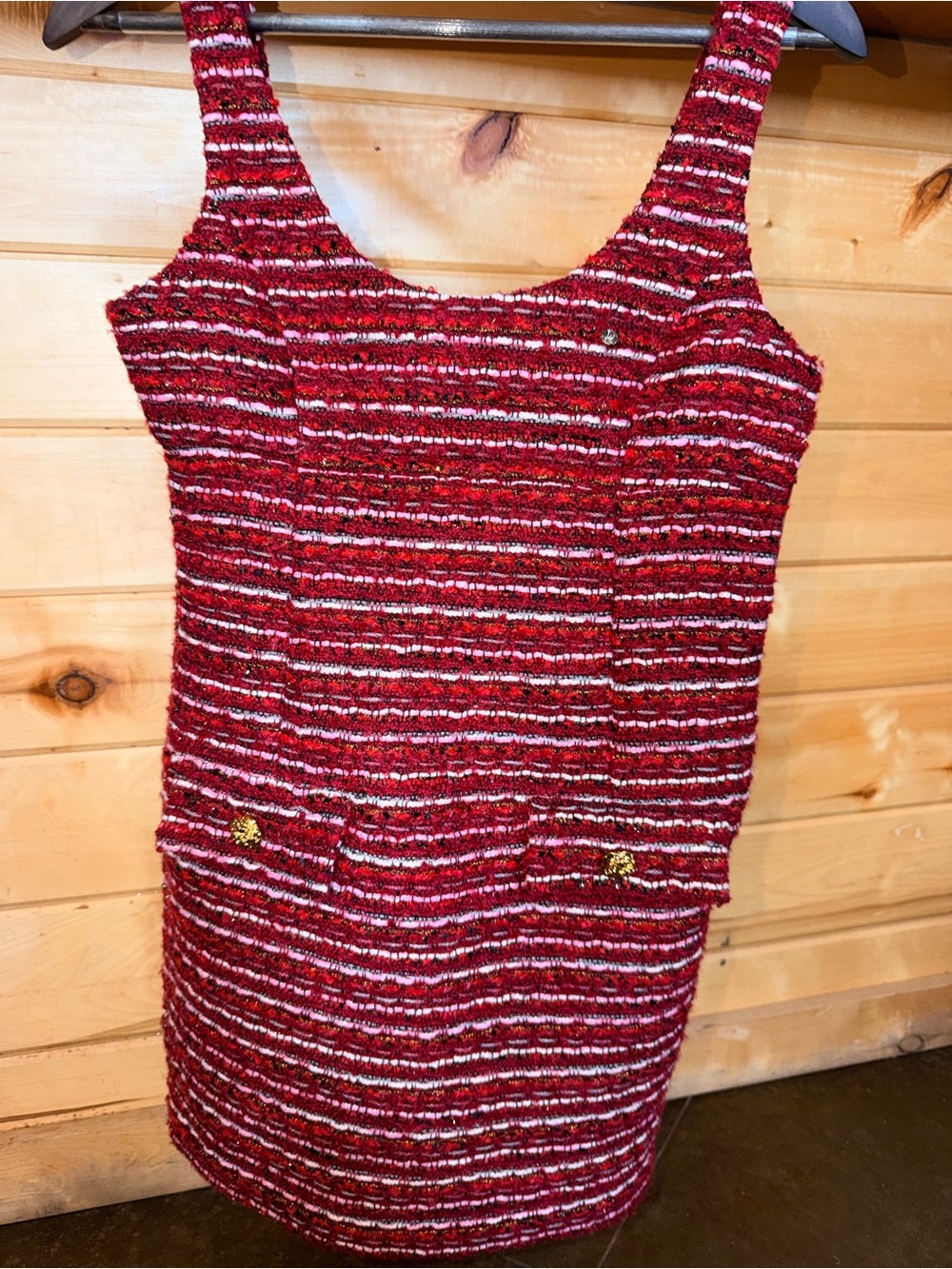 Textured Red Striped Knit Tank Dress